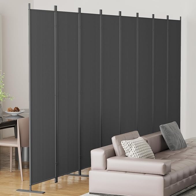 Helios&Hestia 8-Panel 6 ft Tall Indoor Folding Room Divider, Portable Privacy Screen, Freestanding Partition Separator, Temporary Wall Separation for Bedroom, Office, 160" W X 71" H, Dark Grey