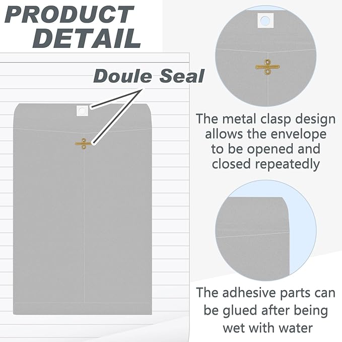 Geyee 50 Pcs 9 x 12 Inch Gray Manilla Clasp Envelopes Letter Size Mailing Envelopes with Clasp Closure for Filing Storing Documents Office Home Business School