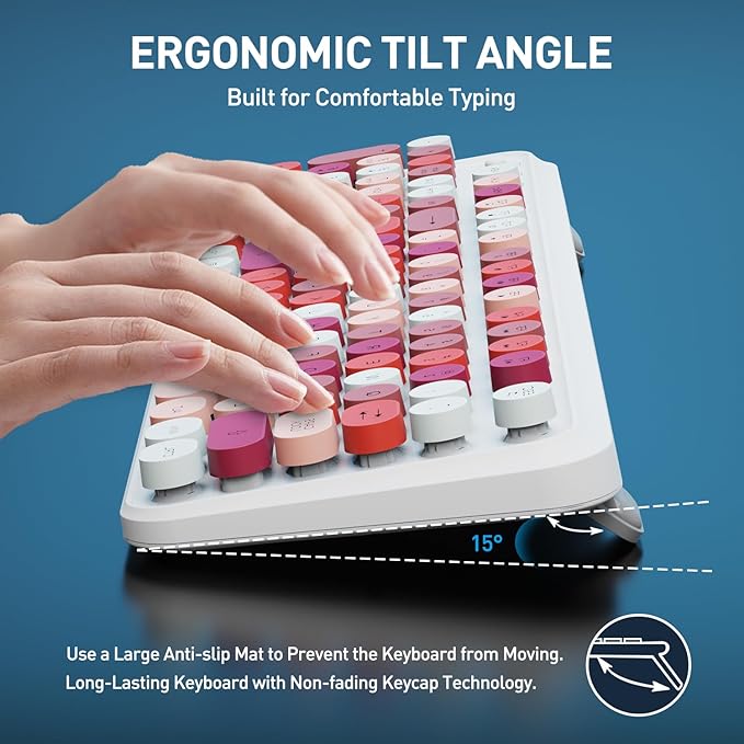 FOPETT 2.4GHz Wireless Keyboard and Mouse Set with Switch Button - Full-Size Keyboard - Compatible for Windows/Laptop/PC/Notebook/Smart TV and More - White Colorful