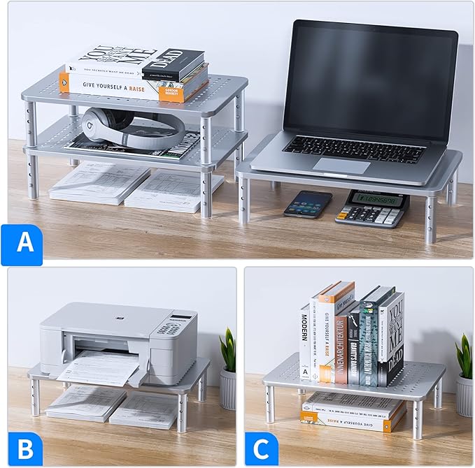 HUANUO Monitor Riser - 3 Height Adjustable Stand for Laptop, Computer, iMac, PC, Printer, Desktop Ergonomic Metal Monitor Riser with Mesh Platform