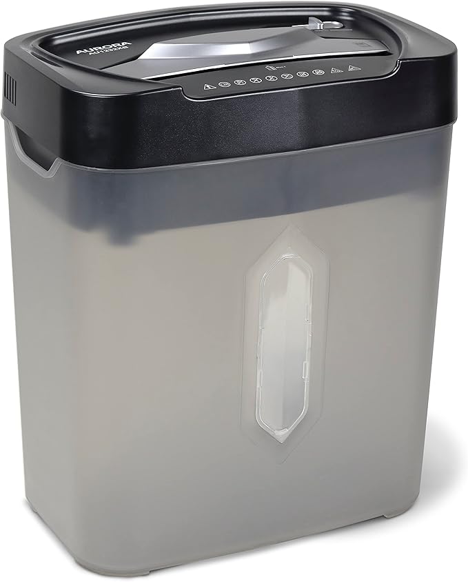 Aurora AU1232XB Anti-Jam 12-Sheet Crosscut Paper/Credit Card Shredder with 5.2-Gallon Wastebasket (Black/Semi Translucent Gray)