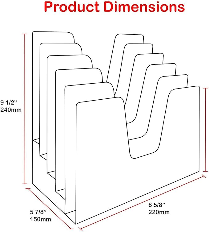 Acrimet 5 Section Incline File Sorter Organizer, Mail, Folder, Letter Desk Organizer, Rack for Office Organization Desktop (Plastic) (Black Color)