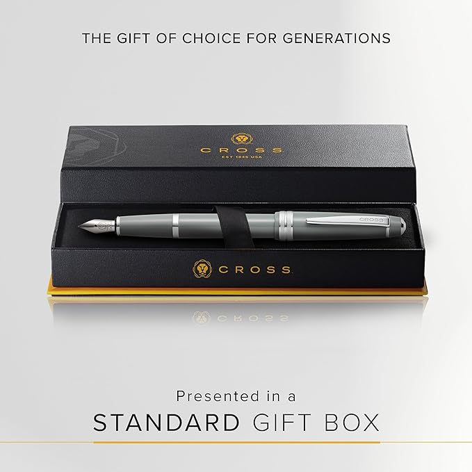 Cross Bailey Light Refillable Fountain Presented in a Everyday Gift Box - Medium Point, Black Ink, Polished Gray