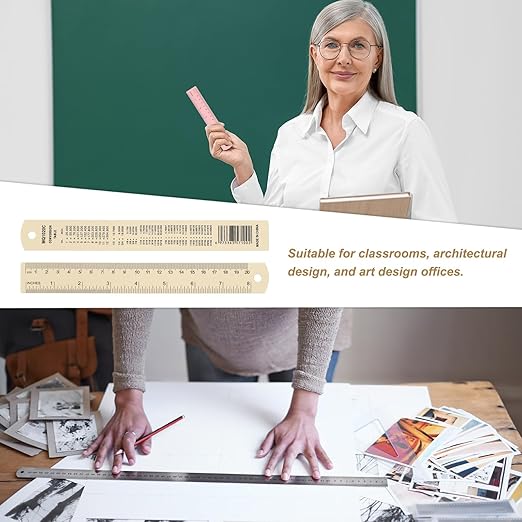 HARFINGTON 4pcs Metal Straight Ruler 20cm Metric SAE Aluminum Alloy Measuring Rulers Scale Tool with Hole for Measure Study Reading Classroom Office, Beige