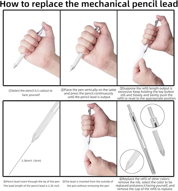 4-in-1 Four-Color Multifunctional Pen, Black/Red/Blue Ballpoint Pen and 0.5mm Mechanical Pencil, Metal Case Pen, Great Gift for Friends, Loved Ones (Silver)