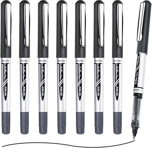 EYEYE 8 Pack Black Rollerball Pens 0.7mm, Medium Point Roller Ball Pen Quick Dry, Liquid Ink Pens Fine Point Smooth Writing Pen for Journaling, Note Taking, Office, School Supplies