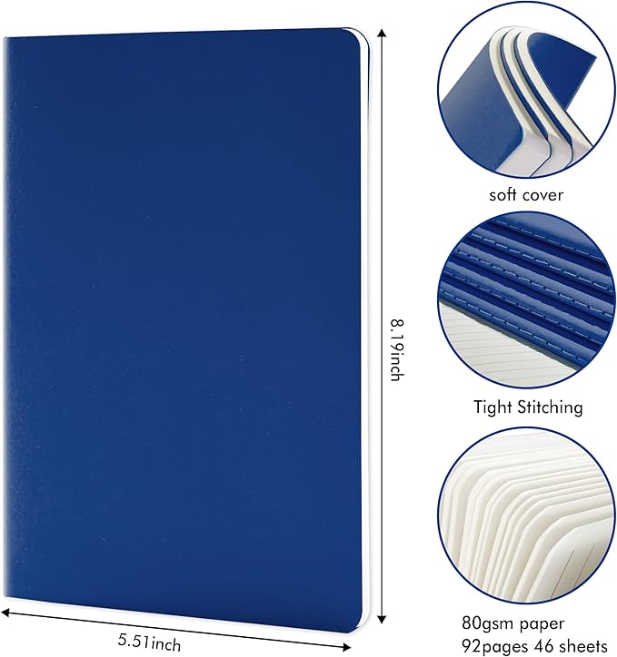 feela 36 Pack Soft Cover Journal Bulk, Lined Blank Travel Journal for Women Men Writing, Notebooks College Ruled for Work, Note Taking Notebook School Business Supplies, 8.2” x 5.5”, A5, Navy