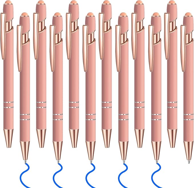 12 Pcs Blue Ink Ballpoint Pen with Stylus Tip, 1.0 mm Metal Pen Stylus Pen for Touch Screens, 2 in 1 Thank You Pen Gift for Friends, Colleagues, Coworker, Office, Family(Pink Rose Gold)
