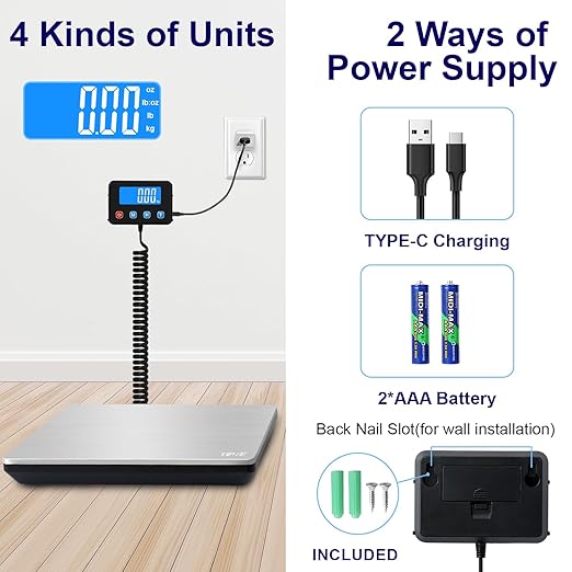 Digital Shipping Postal Scale 0.5 oz High Accuracy！440lb Commercial Weight Scale for Package, Small Business, Mail, Warehouse, Home, Battery & Charging Cable Included