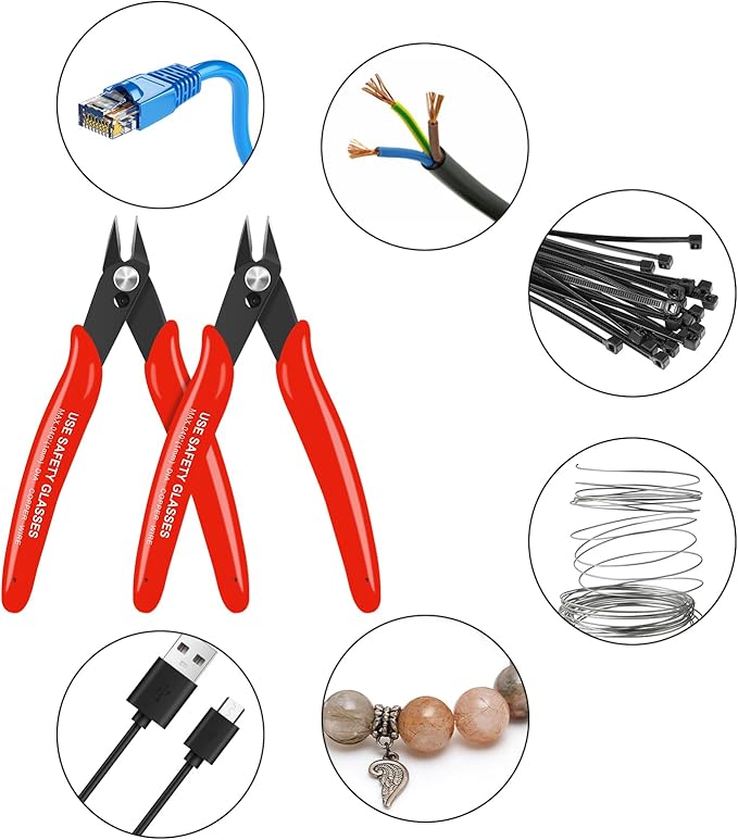 HongWay 5pcs Wire Cutters, Micro Flush Cutters with Spring, Wire Cutting Pliers, Wire Snips for Electronics Soft Copper Jewelry Making, 5-inches, Red