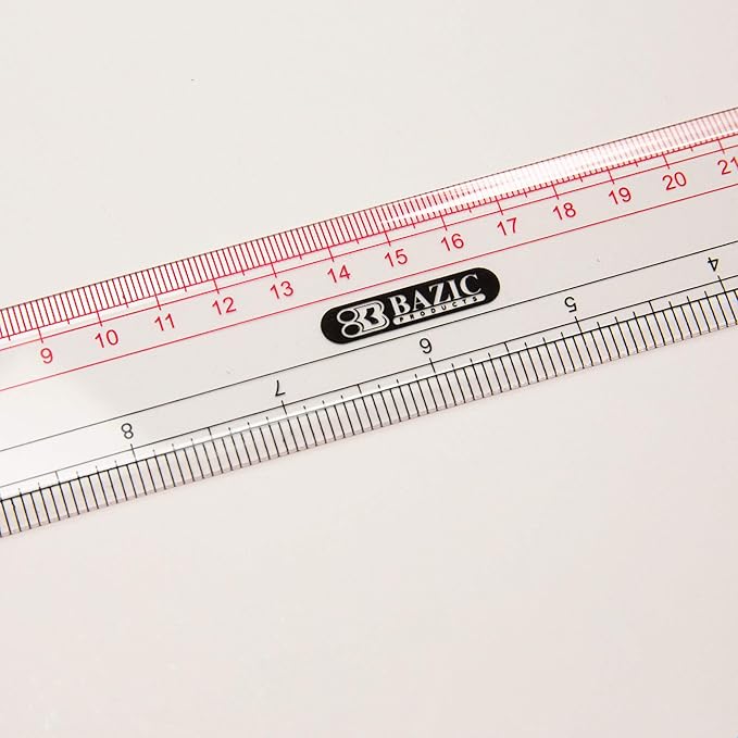 BAZIC Plastic Clear Ruler 12" (30cm), Inches Centimeter Metric Measuring Drafting Rulers, for Students School Supplies, 2-Pack