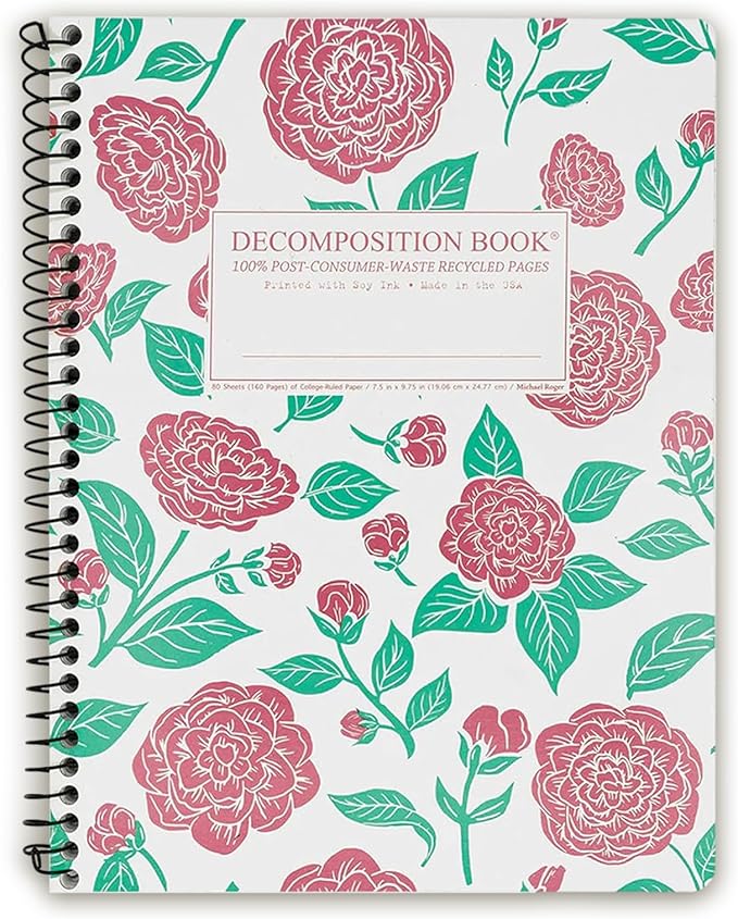 Decomposition Camellias College Ruled Spiral Notebooks – 9.75 x 7.5 Journal with 160 Lined Pages – Cute Notebooks for School Supplies, Home & Office – 100% Recycled Paper – Made in USA