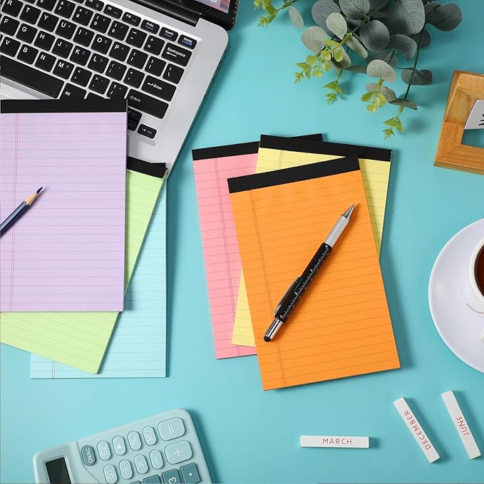 Gueevin 12 Pcs 5'' x 8'' Colored Lined Legal Pads Letter Size 40 Sheets Per Notepads Micro Perforated Notebook and Writing Pad for School, College, Office, Business(Multicolor)