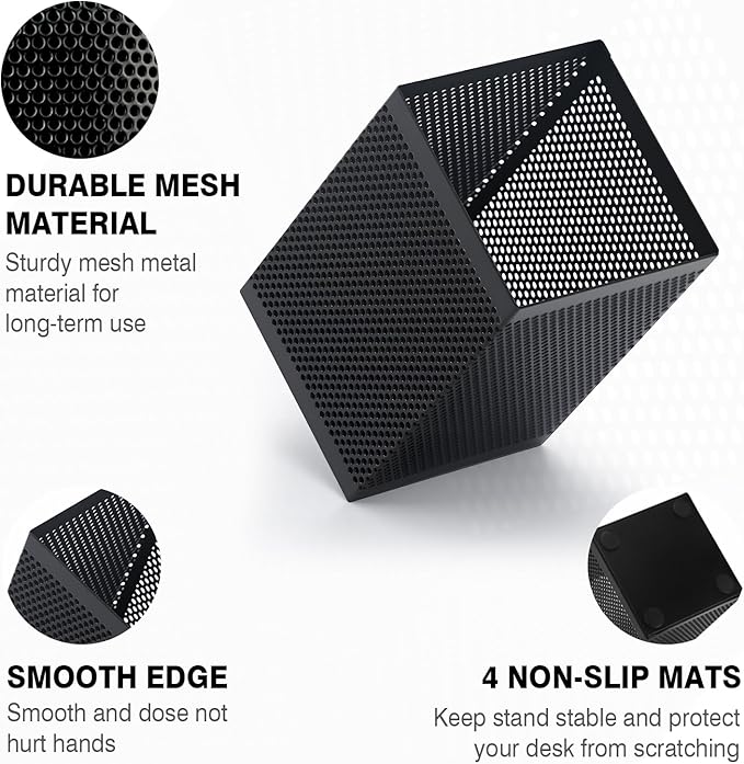 Comix Mesh Pen Holder Desk, Wire Pencil Holder with Foam Pad and Non-Slip Bottom Office Supplies Desk Organizer for Home Office School, 2 Packs