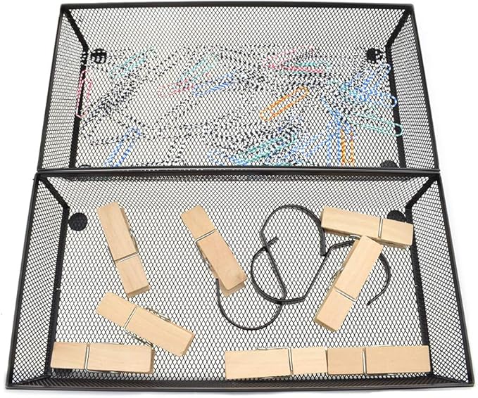 HAHIYO Stackable Mesh Tray Cup 12 x 6 x 2 inches Sturdy Container for Desk Drawer Organizer Collection for Home Office School kitchen Soft Foam Feet No Sharp Edges 1 Pack Black