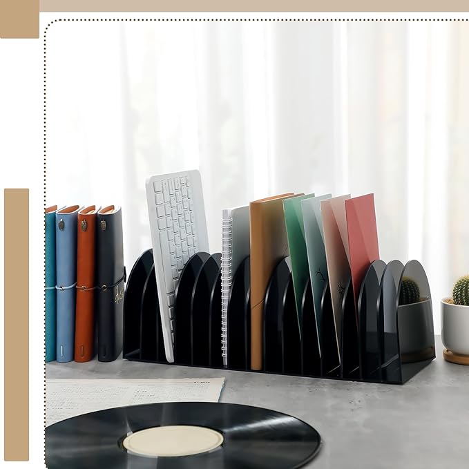 Ctosree Acrylic File Organizer for Desk Vertical 15 Compartments File Sorter Mail Organizer Desktop Countertop Folder Stand Racks for Office Home School Desk(Arch,Black)