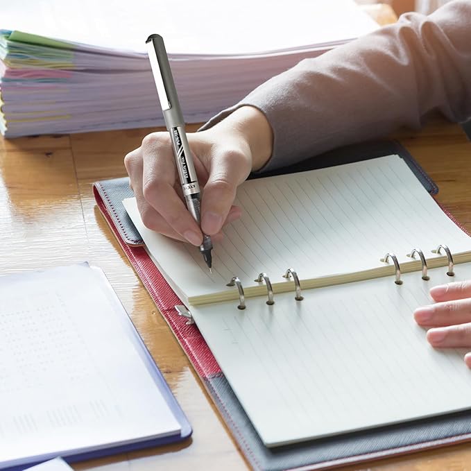 EYEYE 0.7mm Rollerball Pens Medium Needle Point, 6 Black 6 Blue Roller Ball Pen Quick Dry, Liquid Ink Pens Fine Point Smooth Writing Pen for Journaling, Note Taking, Office, School Supplies