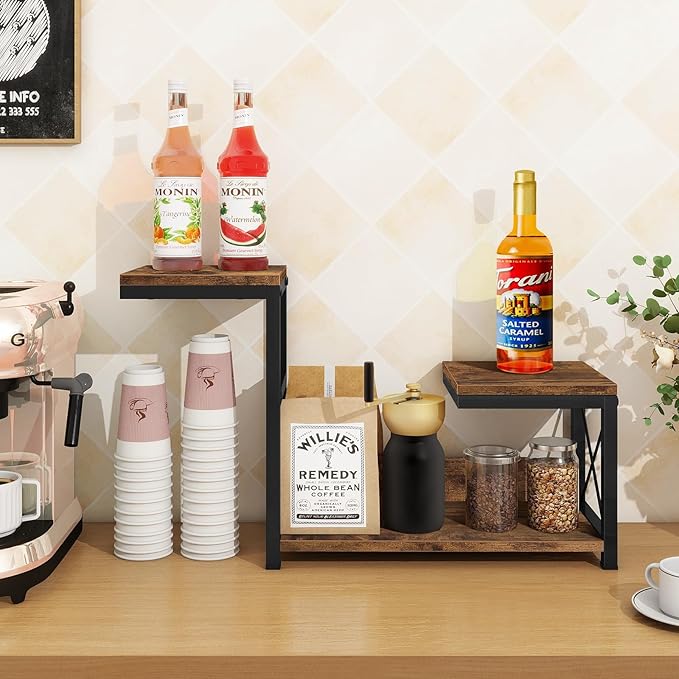 ELITEROO Desktop Shelf Organizer, 3 Tier Office Shelves, Wood Desk Organizers Storage Rack and Freestanding Display Shelf for Office, Dormitory, Home, Rustic Brown