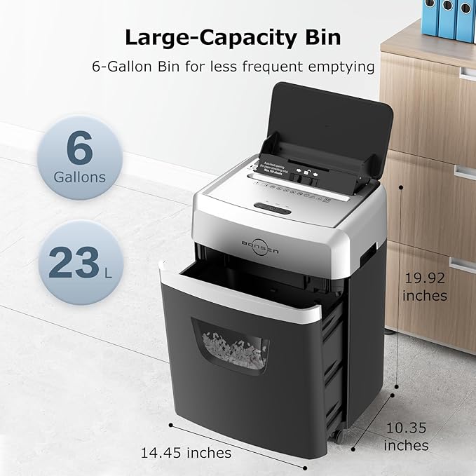 BONSEN 150-Sheet Autofeed Paper Shredder for Office, 60 Mins Heavy Duty Micro-Cut Shredders for Home Office Use, P-4 High Security Commercial Document Shredder with 6 Gal Large Capacity Bin (S3114)