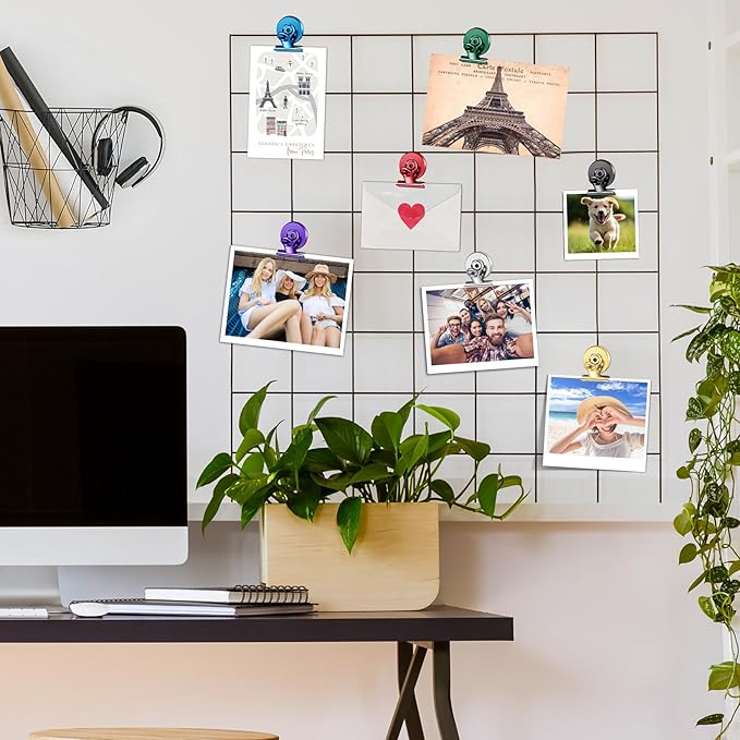 FINDMAG 48 Pack Magnetic Clips for Photo and Picture Display, Strong Scratch-Free Fridge Magnets, Heavy Duty Metal Clips for Picture Hanging, Kitchen, Office, Whiteboard, Silver.