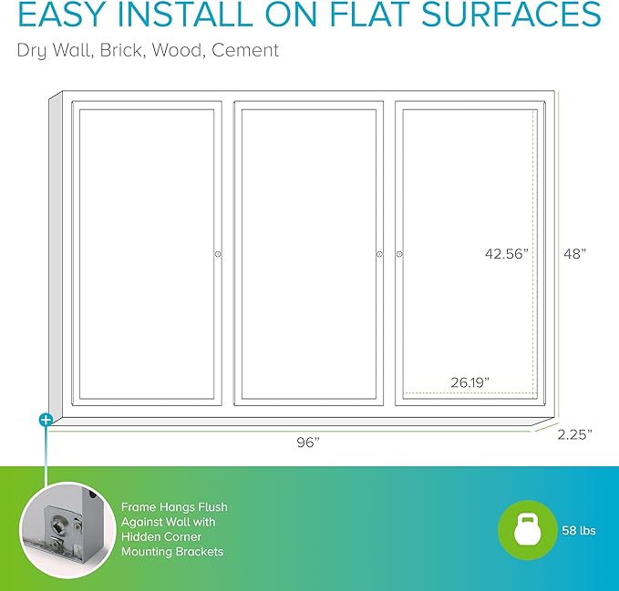 Ghent 48"x96" 3-Door Outdoor Enclosed Vinyl Bulletin Board, Shatter Resistant, with Lock, Satin Aluminum Frame - Ivory (PA34896VX-185), Made in the USA