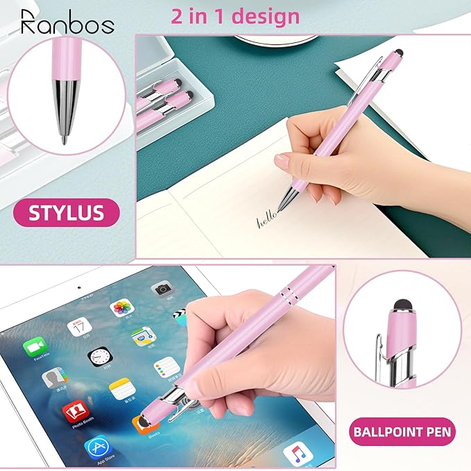 Ballpoint Pen Metal Soft Stylus Pen for Touch Screens，Retractable Tactile Turn Pen，Bulk Pens for Gifts Office Essentials，Medium Point，Black Ink (10 Color)