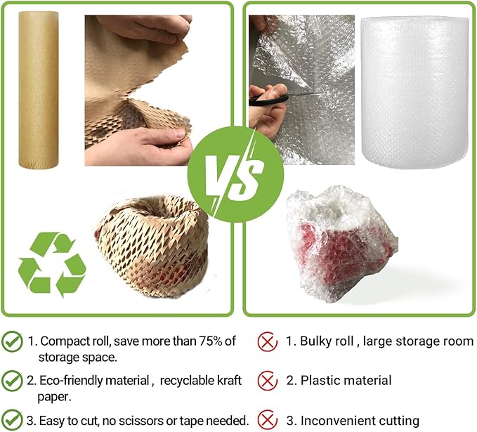 Dish Packing Kit Moving Supplies 15" x660' Honeycomb Wrapping Paper, Large Recyclable Expandable Bubble Cushion Wrap Roll Packing Material for Fragile Items Breakables Plate Glassware Bottle, 80GSM