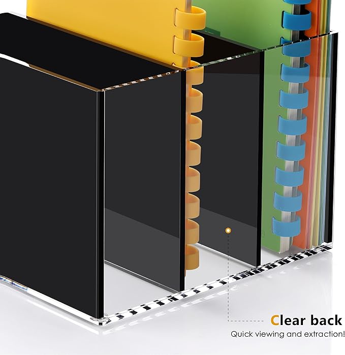 Acrylic Magazine File Holder Desktap Organizer Folder Rack Workspace Sorters, Bookend File Sorter Holder Office Accessories Organization Storage 3 Vertical Compartments, Black
