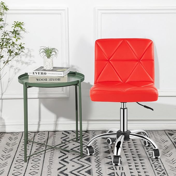 COSVALVE Armless Desk Chair, Mid Back Swivel Office Chair, Adjustable Task Chair with Rolling Wheels and Diamond Pattern, for Home Computer Barber, Red