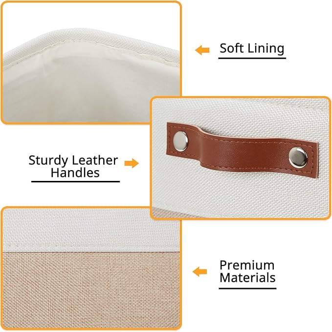 DULLEMELO Cube Storage Bins - 4 Pack Foldable Large Storage Baskets 12 inch Gifts Empty Fabric Bins for Home Office Cubes Organizer Closet, Shelves, Toy, Nursery (4 Pack - 12" White&Khaki)