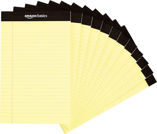 Amazon Basics 50 sheet Narrow Ruled Lined Writing Note Pad, 5 inch x 8 inch, 12 Pack, Canary