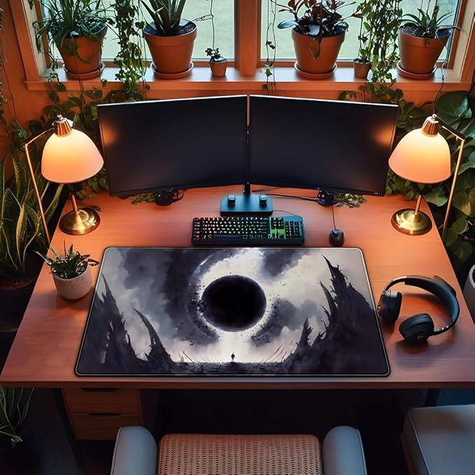Black Moon Mousepad Gaming MTG Playmat Desk Mat Original Aesthetics Mouse Pad Large Gaming Mouse Pads Desk Pad XXL Keyboard Mat Full Desktop Mat Desk Cover Pad for Work Office Game (31.5x15.7 in)