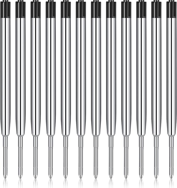 12 Pieces Pen Refills Black Ink 1.0mm Medium Point Metal Ballpoint Refill Smooth Writing Pen Refills Replacement Refills for Retractable Ballpoint Pen School Office Supplies (Black)