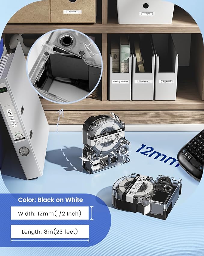 Anycolor Compatible with Epson Label Maker Tape 12mm LK-4WBN LC-4WBN 4WBN9 SS12KW 1/2" Black on White 0.47" Label Tape Work for Epson LabelWorks LW300 LW400 LW500 LW700 LW-K200PX Label Maker, 5-Pack