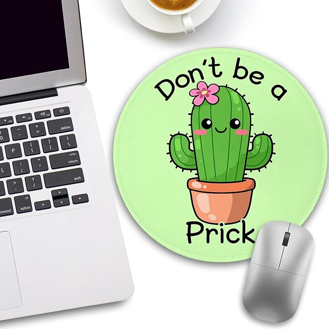 Funny Cactus Mouse Pad, Small Round Green Mouse Pads for Desk, Mini Travel Mousepad for Work Wireless Computer Laptop, Office Desk Accessories, Don't Be a Prick, 8.6 x 8.6 inch
