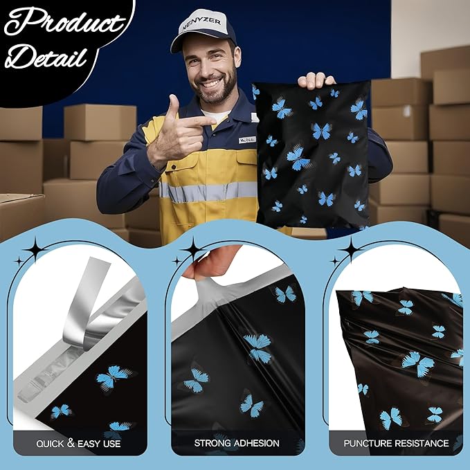 butterfly Poly Mailer 10x13 Inch 25 Pcs, Waterproof Shipping Bags for Clothing, Tear-Resistant Mailier Bags, Strong Mailing Bags with Self-Seal