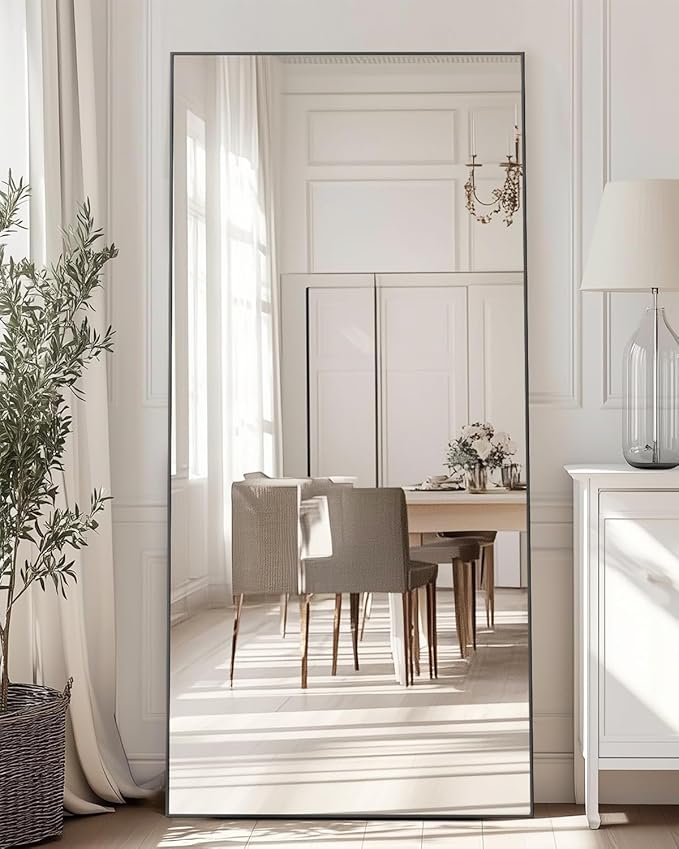 Antok Full Length Mirror, 71"x32" Floor Mirror, Floor Standing Freestanding Full Body Mirror with Stand for Bedroom, Hanging Mounted for Living Room Cloakroom, Black