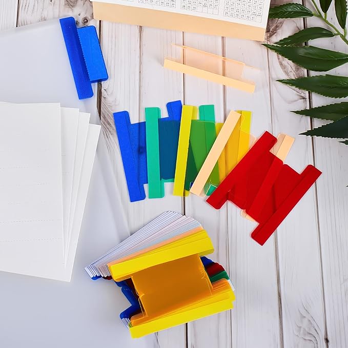 Gueevin 2 Inch Insertable Self Adhesive Tabs with Printable Inserts Clear Index Tabs Self Adhesive Colored Page Marker Repositionable Tag for Bible Divider Notebook File Folder Book Binder(50 Pieces)