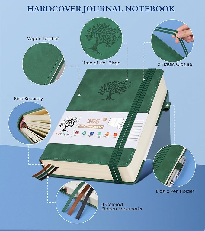 A5 Lined Journal Notebook - 365 Page Leather Journals for Writing Women & Men，Hardcover Notebook with 100Gsm Thick Pages，Daily Diary for Travel, Work，School，Note Taking，College Ruled (5.9" x 8.5")