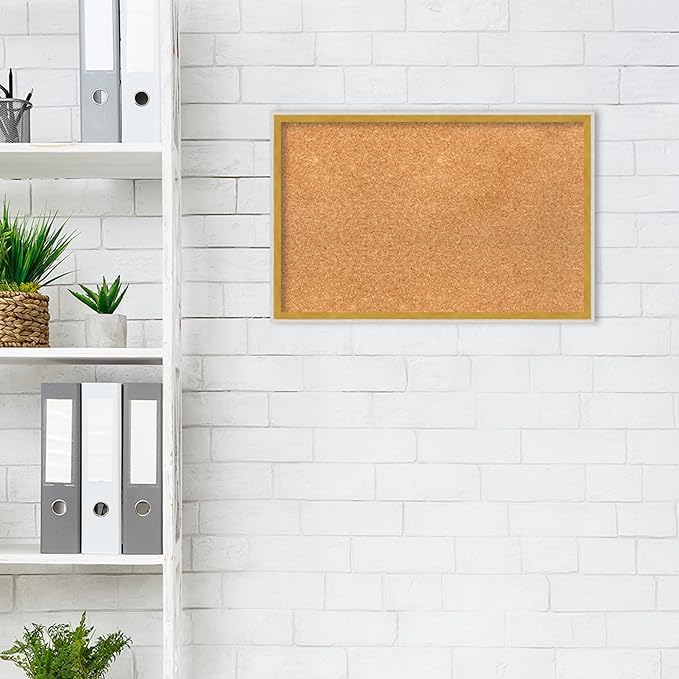 Amanti Art Natural Cork Board for Wall, 15x23 Vision Board with White Frame, Small Corkboard Office Decor for Home Organization, Modern Corkboard Pinboard to Display Items for Home Organization in