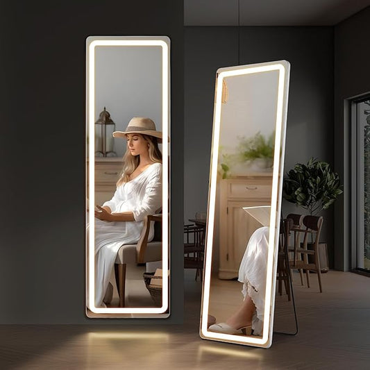 ALPEN Full Length Mirror with LED Lights, 60"x16"Floor Mirror with Dimming & 3 Color Lighting, Free Standing Floor Mirrors, Lighted Full Body Mirrors for Bedroom, Dressing Room, Cloakroom