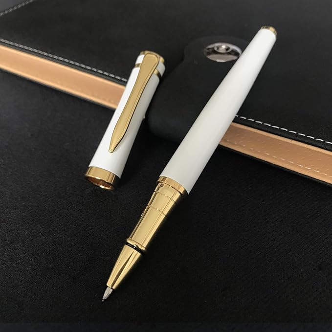 HSK Luxury Ballpoint Pens gift Pen Black Refill Line width 0.5mm,Best Ball Pen Gift Set for Men & Women Professional Executive,Office,Nice Pens Classy Gift Box (White)