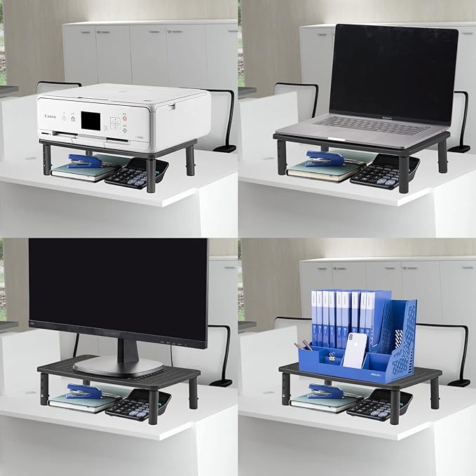 Bracwiser Monitor Stand Riser, Metal Computer Stand, 3 Height Adjustable Screen Riser with Mesh Platform for PS4, Laptop, Printer, Notebook and All Flat Screen, Holds Up to 20KG