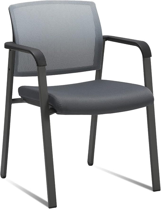 CLATINA Mesh Back Stacking Arm Chairs with Upholstered Fabric Seat and Ergonomic Lumber Support for Office School Church Guest Reception Grey