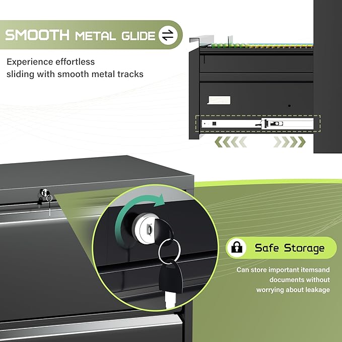 Crownland Lateral File Cabinet with 2 Drawers, 28" W Metal Lockable Office File Cabinets for Home Office- Stores Letter/Legal/A4/F4 Files(Black)