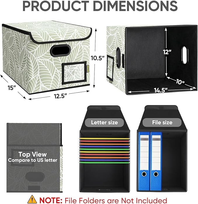 BALEINE File Organizer Box with Lid, Collapsible File Folder Organizer with Plastic Slide, Hanging File Folder Box for Office Document Storage (2 Pack, Antique Foliage)