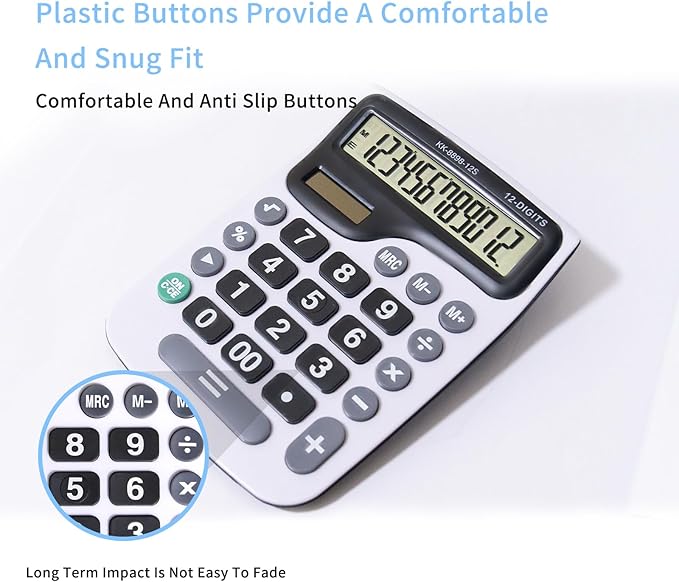 12 Digit Desktop Calculator with Large LCD Display and Sensitive Button, Dual Solar Power and Battery, Standard Function for Office (YE8898)