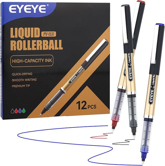 EYEYE 0.5mm Extra Fine Point Rollerball Pens 3 Colors, Quick Dry Liquid Ink, Smooth Writing Fine Tip Pens for Journaling, Note Taking, Office & School Supplies
