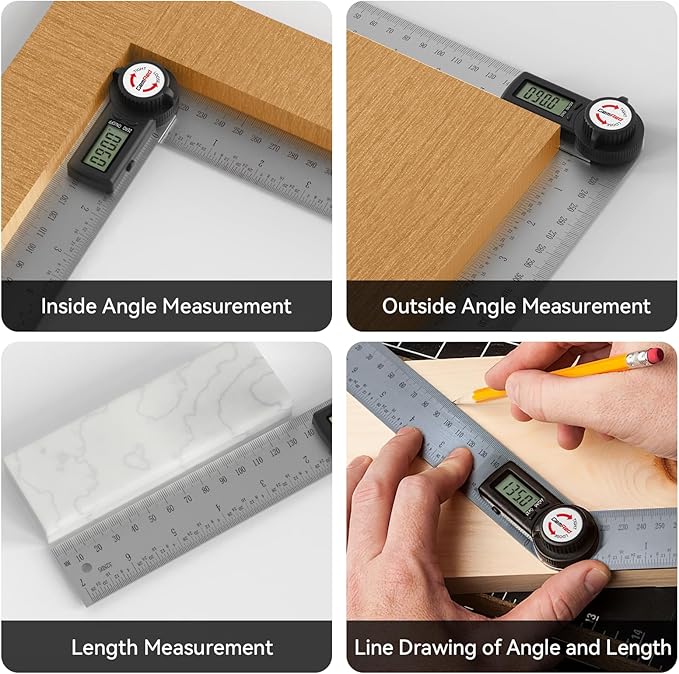 GemRed 82305 Digital Angle Finder GemRed Protractor Stainless steel 7inch 200mm (Black Button)