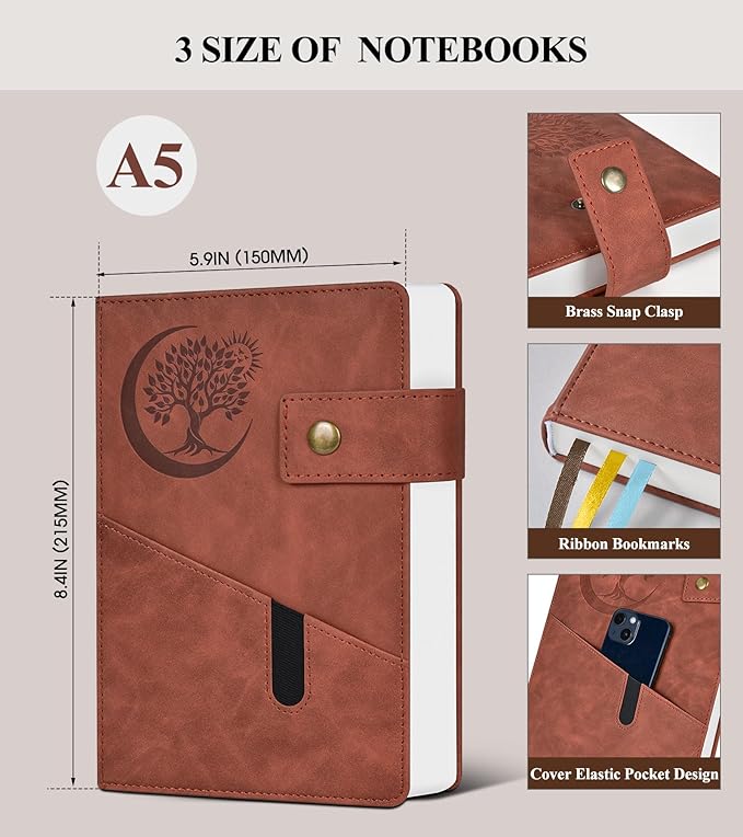 365 Page Thick Lined Journal Notebook for Men Women, A5 Leather Journals for Writing, Hardcover Notebooks for Work, School, Note Taking,Travel, Business,Personal Diary, College Ruled 5.9" x 8.4"